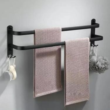 Imagem de Toalheiro de banheiro de aço inoxidável, haste única/dupla/tripla com gancho, suporte de armazenamento, 30/40/50 cm, acessórios de hardware opcionais, preto, 30 cm, duplo, conforme mostrado