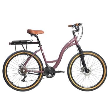 Imagem de Kit Bicicleta BLITZ Aro 26 Comodo Alumínio Urbana SH 21v Freio á Disco + Bagageiro e Cadeado (Vinho, 18)