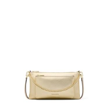 Imagem de Michael Kors Bolsa tiracolo conversível de bolso médio Jet Set, ferragens douradas/couro metálico em relevo/ouro pálido