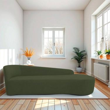 Imagem de Recamier Curvo Orgânico 180cm 3 Lugares Lado Direito para Sala de Estar em Linho Paris Verde