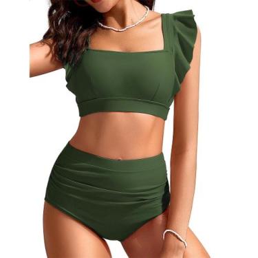 Imagem de Conjunto de biquíni Kate Kasin com babado de cintura alta, cobertura t