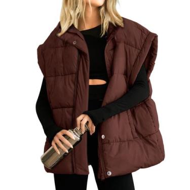 Imagem de Colete puffer Songling Oversize para mulheres, marrom, tamanho S