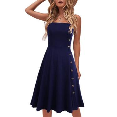 Imagem de Vestido de verão feminino de algodão sólido com alças finas, casual, f