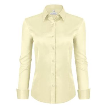 Imagem de Camisas femininas de botão siliteelon de manga comprida Cream XS