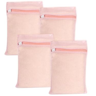 Imagem de 4 peças rosa pequeno, durável saco de roupa de malha de algodão orgânico com zíper forte e malha respirável, saco de lavanderia delicado para roupas íntimas, roupas, calças e meias