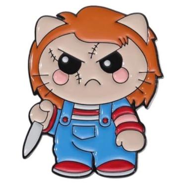 Imagem de Chucky Doll Brinquedo Infantil Filme de Terror Gato Gatinho Gatinho Bonito Kawaii 3 cm Emblema Esmaltado