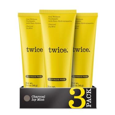 Imagem de Twice Pasta de dente TWICE Oral Wellness – Nano-hidroxiapatita, pasta de dente sem flúor, ajuda a relembrar os dentes, refresca o hálito e clareia os dentes – sem SLS, carvão gelado menta – 3 x 3,113