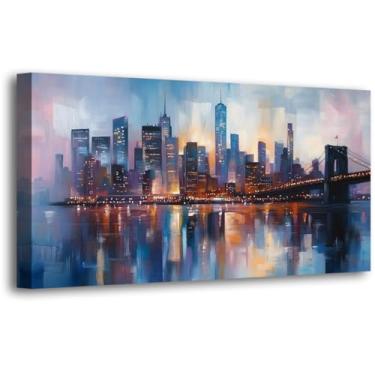 Imagem de Arte de parede em tela abstração para sala de estar escritório quarto decoração de parede, pinturas impressas de arte de parede da cidade azul moderno grande ponte arte à prova d'água pronta para