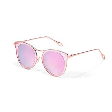 Imagem de FancyPink Óculos de sol feminino rosa espelhado olho de gato – Óculos de sol polarizados de metal grandes modernos com proteção UV400, Óculos de sol rosa B1, Large