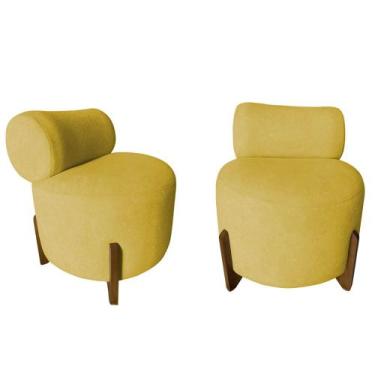Imagem de Kit 2 Poltronas Decorativa Mônaco Couro Amarelo - Mansão Decor