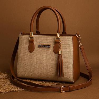 Imagem de Bolsa feminina lorena palha com alça de regulagem bolsa lançamento com