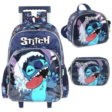 Imagem de Mochila Infantil Rodinhas Stitch com Lancheira e Estojo 100 Pens Azul