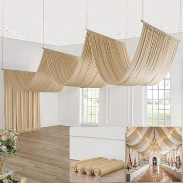 Imagem de Cortinas de teto bege de 5 pés × 10 m para festas de casamento, 4 painéis de 1,5 x 10 m de comprimento, cortinas de tenda para eventos, sem rugas, fácil de drapear, pendurar e pendurar cortina de teto