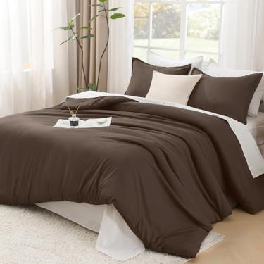 Imagem de Litanika Edredons King Size Chocolate, conjunto de cama leve e lisa, 3 peças, conjunto de cama fofo para todas as estações (edredom de 254 x 224 cm e 2 fronhas)