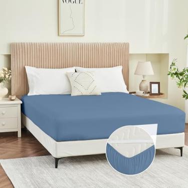 Imagem de Yuurom California King lençol com elástico apenas, alças de canto, microfibra escovada ultra macia, qualidade de hotel, lençol de baixo com bolso profundo para colchões de 20 a 35 cm, lençóis de luxo