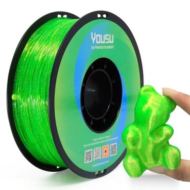 Imagem de YOUSU Filamento de TPU transparente Galaxy Glitter 1,75 mm, 95A (42D) Filamento de impressora 3D flexível macio, galáxia verde transparente com efeito de brilho estrelado, carretel de 1 kg, adequado