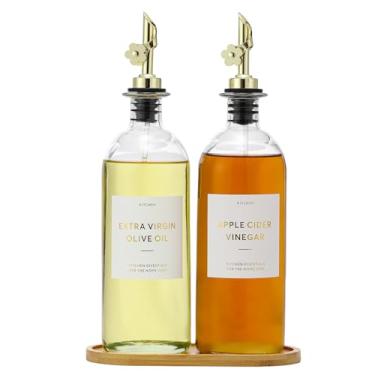 Imagem de HOMCDALY Dispensador de azeite de oliva para cozinha, garrafas dispensadoras de vidro de 335 g com despejador para cozinha, conjunto de dispensadores de óleo e vinagre, garrafa de óleo à prova de