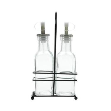 Imagem de Conjunto Galheteiro de Vidro 200ml com Suporte de Metal - Dolce Home