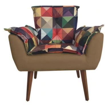 Imagem de Poltrona Decorativa Opalla Composê Estampa Triangulo Suede Cappuccino 