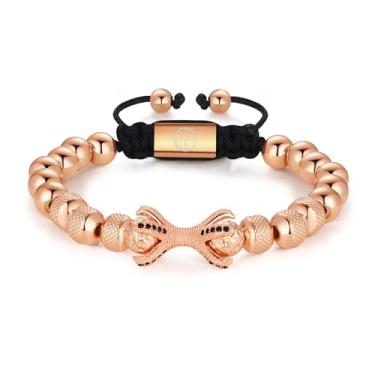 Imagem de WP WEPICK Pulseiras masculinas banhadas a ouro 18 quilates com cruz de estrela de oito garras, trevo de quatro folhas, coração e gato, pulseira com pingente de aço inoxidável, contas de ouro