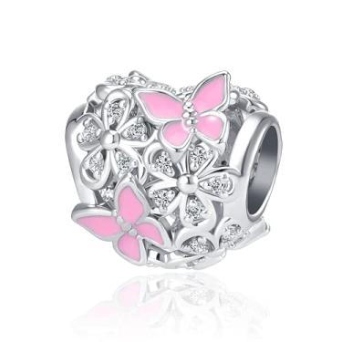 Imagem de MZC Jewelry Pingente de flor de borboleta compatível com pulseiras Pandora Charms, Metal, Sem Pedra Preciosa