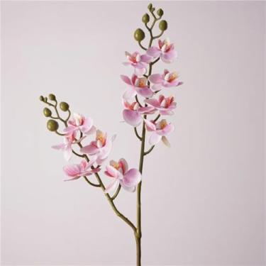 Imagem de pçs/lote Artificial 12 Cabeças Borboleta Orquídea Flores Decoração de Casamento Falsa Phalaenopsis Decoração de Casa Ornamento Fotografia Adereços (rosa claro)