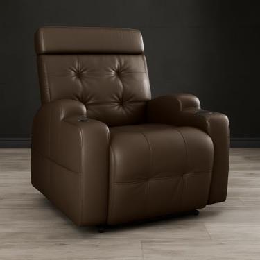 Imagem de Poltrona Reclinável Automática com USB, Porta-Copos e Design Elegante em Corino Cherokee (Marrom Tabaco)