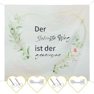 Imagem de ZLHETWT Lençol de cama de 2 peças para cortar coração com tesoura e corda de 6 m pano decorativo tecido poliéster lençol de cama para noiva e noivo We2 peças jogos de casamento 200 x 180 cm