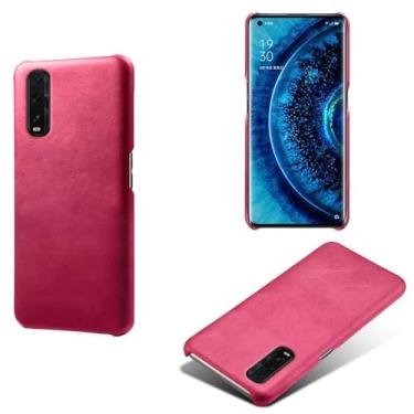Imagem de Capa para OPPO Find X2,Proteção contra quedas,Casca de volta de cor sólida simples,Design de couro de imitação de plástico-Rose