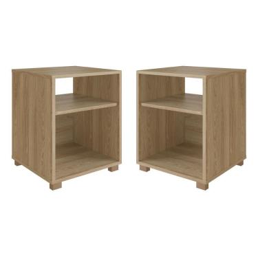 Imagem de Kit 02 Mesa De Cabeceira Nicho 38,5cm Com Pé E Prateleira Aveiro Oak