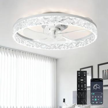 Imagem de Depuley Ventiladores de teto com luzes e controle remoto: Ventilador de teto moderno de baixo perfil de 50 cm com controle remoto de aplicativo - Lustre branco para quarto, sala de estar, cozinha