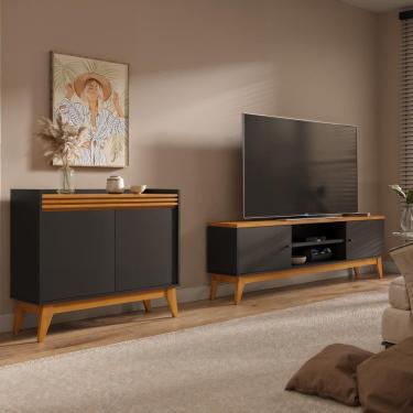 Imagem de Conjunto Sala de Estar Buffet 2 Portas Ripado e Rack para Tv até 75 Polegadas - ViaNossa