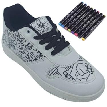 Imagem de Tênis Mini-Pé Infantil Menino Goods com Caneta, Branco, Preto, 35