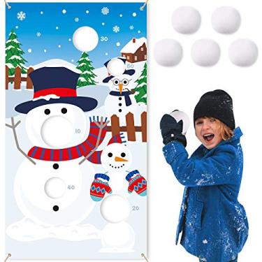 Imagem de CiyvoLyeen Banner De Jogos De Arremesso De Boneco De Neve, Festa De Natal De Inverno, Jogo Cornhole Com 5 Bolas De Neve Para Crianças, Adultos, Reunião De Família, Suprimentos Para Festas Congeladas E