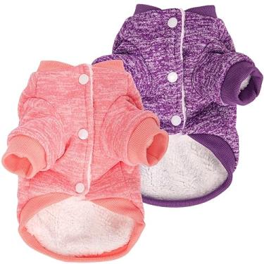 Imagem de Suéter para cães, suéteres para cães pequenos, 2, pacote com 3 roupas quentes e macias para animais de estimação para filhotes, gatos médios e grandes, cães menina ou menino, colete de camisa para cachorro para inverno e Natal (grande, casaco rosa + roxo)