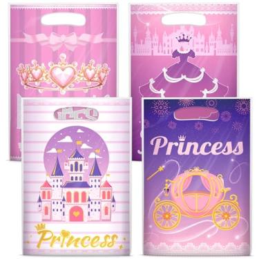 Imagem de Nuesaurd 100 peças de sacolas de presente de festa de princesa, rosa com tema de coroa de castelo de princesa, sacolas de presente de plástico
