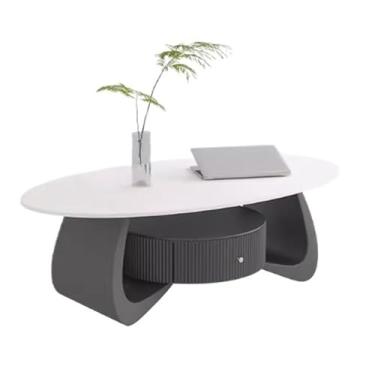 Imagem de Mesa de centro de design simples, mesa de centro de laje de pedra para sala de estar, mesa oval pequena para uso doméstico, mesa lateral minimalista para sala de estar (multicolorida, pequena)