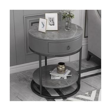 Imagem de Mesa de centro de design simples, mesa lateral redonda com gaveta e prateleira de armazenamento, mesa de cabeceira moderna para quarto, sala de estar, sofá, hall, mesa lateral minimalista de fácil