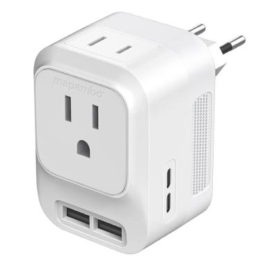 Imagem de Mapambo Voltage Converter US to Europe Travel: International Universal Travel Adapter with Fast Charging 2 USB-A 2 USB-C Port Worldwide Power Converters Plug Combo for Spain Italy (White)