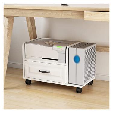 Imagem de Suporte de impressora, suporte de impressora móvel com gaveta de armazenamento, impressora sob a mesa de 2 níveis e carrinho de CPU com roda, prateleira de madeira para impressora rolante para