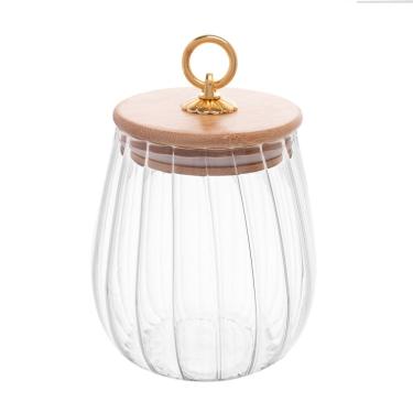 Imagem de Pote Porta Mantimentos de Vidro Canelado Boleado C/Tampa Hermética de Bambu e Puxador de Metal Classic 750ml Wolff