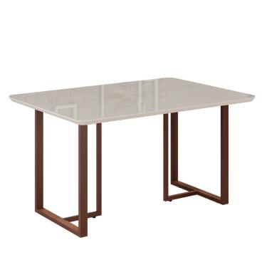 Imagem de Mesa para Sala de Jantar Retangular 120x90cm Mdf com Vidro Lunna Marrom / Off White