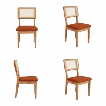 Imagem de Kit 4 Cadeiras Estofadas Encosto Telado Estrutura 100% Mdf Bolonha Amadeirado/Terracota