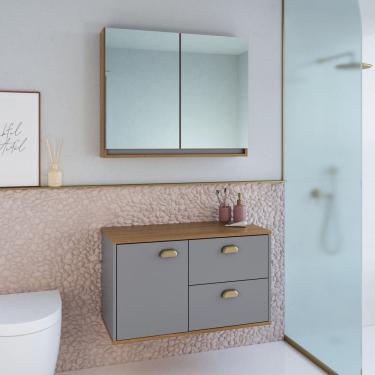Imagem de Gabinete de Banheiro 80cm 100% Mdf com Espelheira 2 Portas sem Cuba Lívia Freijó/Urbi