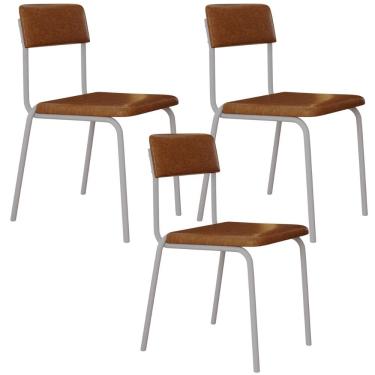 Imagem de Kit 03 Cadeiras Estofada Para Sala de Jantar Sense Branco C01 Courino Caramelo - Lyam Decor