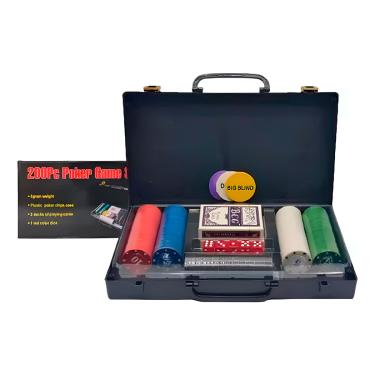 Imagem de Jogo Poker Profissional Texas Hold'em Com 200 Fichas Numeradas 2 Baralhos  Botões Dealer Maleta