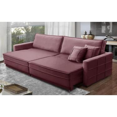 Imagem de Sofá Cama Retrátil e Reclinável 2,10m Molas Cancún Veludo - Mirra Deco