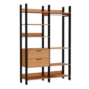 Imagem de Kit 02 Closet Guarda Roupa Cabideiro 02 Gavetas Modulado 220x73cm Leaf D03 Freijó Preto - Lyam Decor