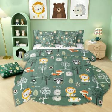 Imagem de Jogo de cama casal com tema da natureza, 7 peças, cama de animais engraçados em uma bolsa com edredom, lençóis, fronhas, árvores e flores, respirável, animais fofos, conjunto de edredom com lençol