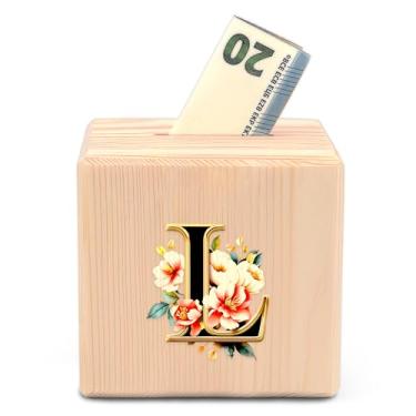 Imagem de BJDAMAI Cofrinho de madeira, cofrinho, cofre, moeda, aniversário, agradecimento, retorno, presente personalizado, meninas, mulheres, crianças, adolescentes, professores (letra L)